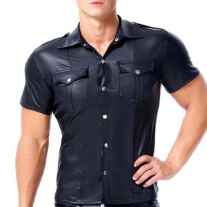 Men’s leather skinny short-sleeved shirt