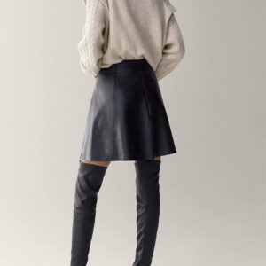 Belt high waist leather skirt