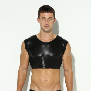 Men’s Short Sexy Faux Leather Round Neck Vest