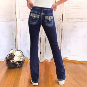 Women’s Fashion Embroidered Denim Trousers Retro