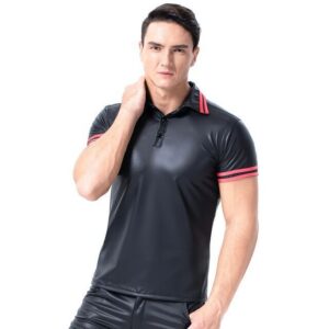 Men’s sexy skinny leather T-shirt