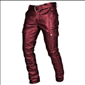 Fashion Solid Color PU Strap Casual Men’s Leather Pants