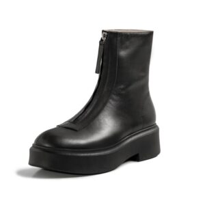 Leather Ankle Boots With Front Zipper All-Match Rider Boots