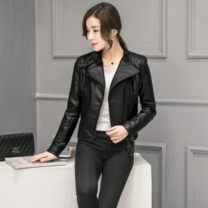 Slim Leather Jacket Motorcycle Leather Women Short