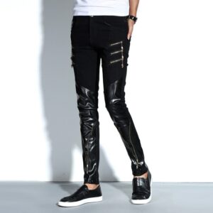 Skinny pu leather pants slim motorcycle pants