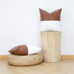 Simple Striped Patchwork Pillow Cover PU Leather Sofa