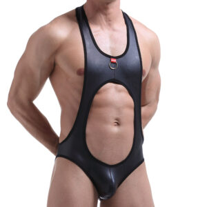 Hanging hoop patent leather strap underwear wrestling suit