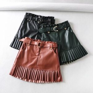 PU leather pleated skirt