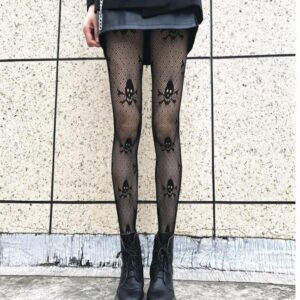 Skull Black Silk Fishnet Stockings Women’s Panty Halloween Fishnet Socks