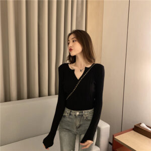 Slim-fit fashion long-sleeved blouse with pullover and bottoming shirt for women