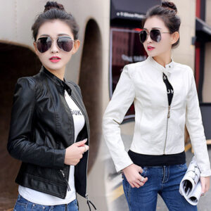 Korean women’s skinny motorcycle leather jacket