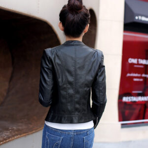 Korean women’s skinny motorcycle leather jacket