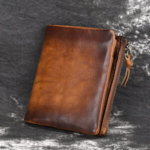 Cowhide Retro Double Zipper Men Wallet