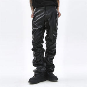 Men’s Loose Casual Shiny Wrinkled Leather Pants