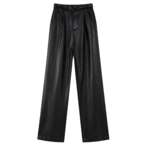 PU Washed Leather Pants Casual Straight Small