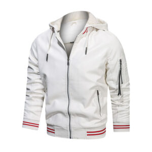 Men’s Jacket Spot Hooded Multi-pocket Leather Jacket Men