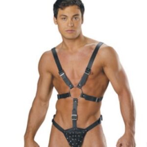 Men’s  Underwear Panties Men’s Leather Siamese Chained Jumpsuits