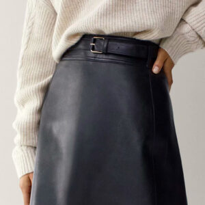 Belt high waist leather skirt