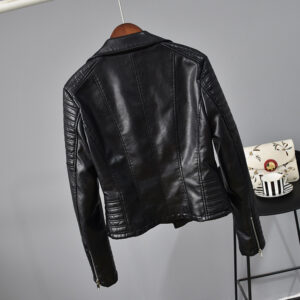 Rivet Suit Collar Women Washed PU Leather Jacket