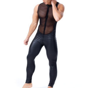 Men’s Wild Patent Leather And Mesh Panel Bodysuit