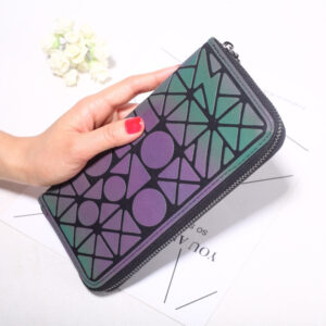 Women Geometry Three Folds Wallets Women Long Wallet Purse Luminous Zipper Ladies Clutch Bag Female Card Holder Carteira