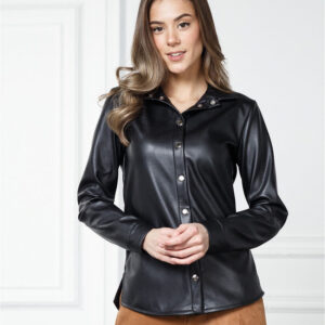 Black PU Leather Shirt Women’s European And American Style