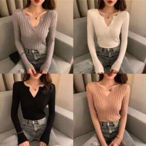 Slim-fit fashion long-sleeved blouse with pullover and bottoming shirt for women