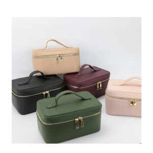 Genuine Leather Cross Pattern Portable Travel Toiletry Bag Large Capacity Dinner Hand Carrying Cosmetic Case