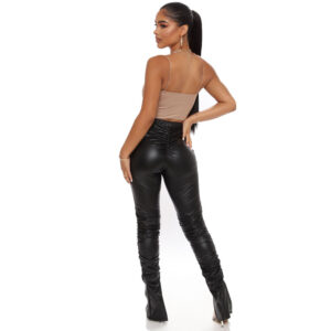 Fashion Sexy High Waist Skinny Pleated Split PU Leather Pants