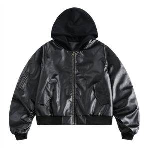 Hooded PU Leather Workwear Jacket For Men