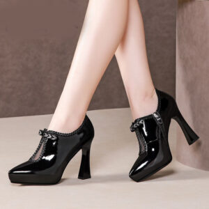 Block-heel Deep Patent Leather Low-top High Heels