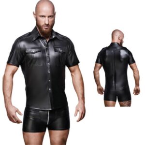 Men’s Patent Leather Top Shirt Stage Subdued Leather Costumes