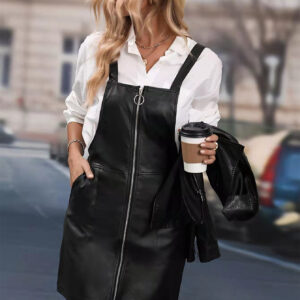 Ladies Fashion Suspender Faux Leather Dress