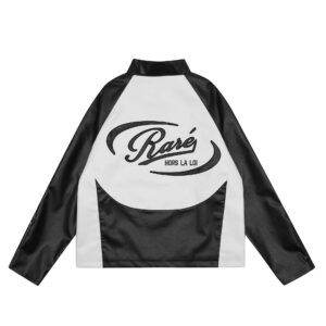 American-style Locomotive Style Color Matching Leather Patch Letter Embroidered Jacket For Men And Women Baggy Coat