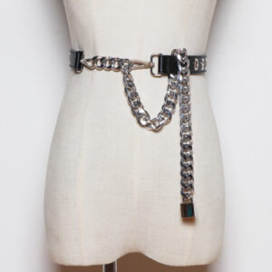 Lock Thick Chain Elastic Waist Stitching Leather Belt Women All-match Suit Waist Chain