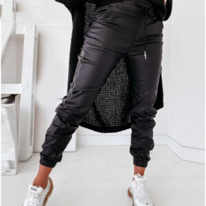 Women’s Casual Leather Pants Decorated With Loose Zippers