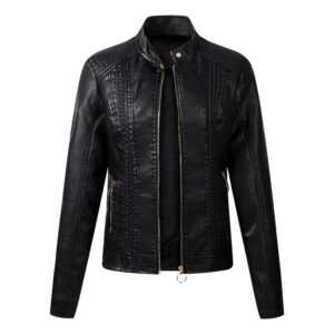 Long Sleeve Ladies Leather Jacket Pu Leather Women Short