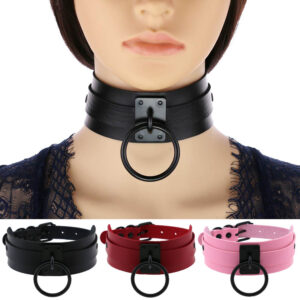 PU leather black ring ring collar