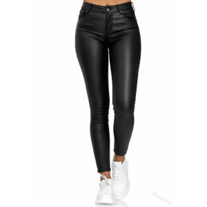 Women’s solid color leather casual pants foot pants