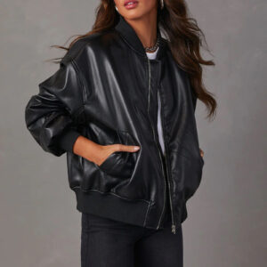 Leather Baseball Uniform Jacket Long-sleeved Motorcycle Jacket Leather Coat