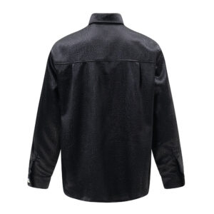 Men’s Long-sleeved Lapel PU Leather Shirt