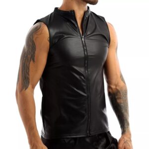 Men’s Matte Leather Tank Top Shiny Leather Sleeveless