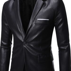 Pu Leather One Button Single Suit Jacket Small Men’s Plus Size