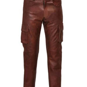 Solid Color Men’s PU Leather Casual Leather Pants Trousers