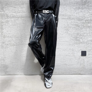 Men’s Loose Shiny Patent Leather Casual Pants