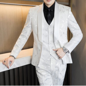 Wedding Embossed Dress Suit Three-piece Suit For Men