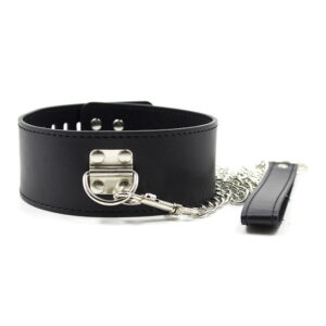 Toy Black Leather Bondage Lock Collar Strap