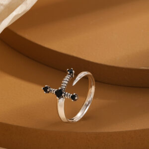 Personalised Minimalist Black CZ Sword Ring Jewellery