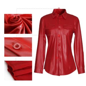 Women’s Nightclub Sexy Ladies PU Leather Long Sleeve Shirt