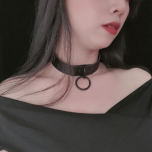 Leather Gothic Black Ring Collar Clavicle Chain